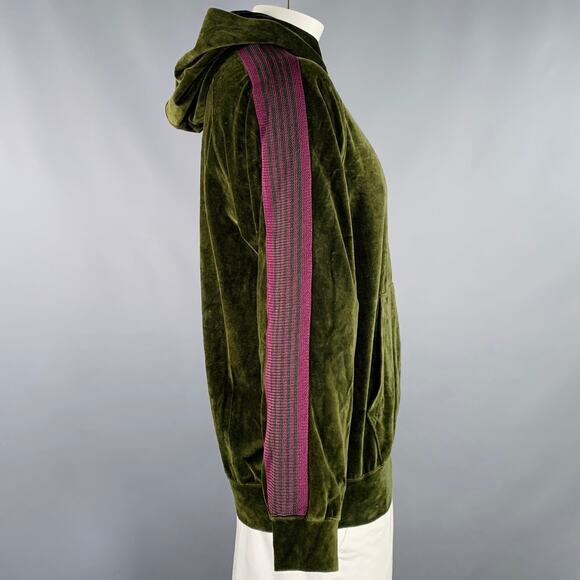 NEEDLES Size L Green Purple Velvet Cotton Blend Hooded Sweatshirt - Picture 3 of 6